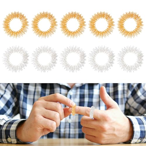 LKbeuuu 10 Spiky Sensory Rings Teenagers and Adults Sensory Stress Relief Set Massager to Relieve Anxiety and Restlessness