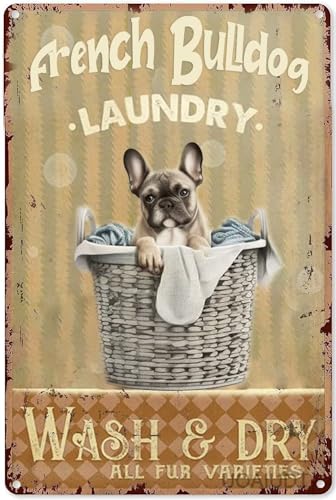 Oudrspo Targa vintage Bulldog francese – Poster lavanderia con tema pelliccia e pulizia