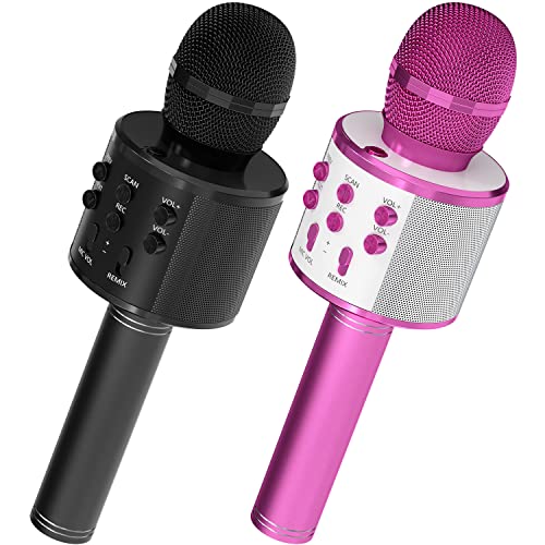 Ovellic 2 Pack Karaoke Microphone For Kids, Wireless Bluetooth Karaoke Microphone For Singing, Portable Handheld Mic Speaker Machine, Great Gifts Toys For Girls Boys Adults All Age (Black & Purple) #TOP28
