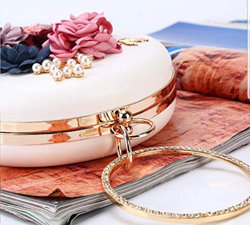 Image of TOOBA Handicraft Women's Round Shape Clutch Bag Purse | Floral Bag, Bridal Purse & Party Handbag Design with Ring Handle - Wedding & Special Occasion Clutch