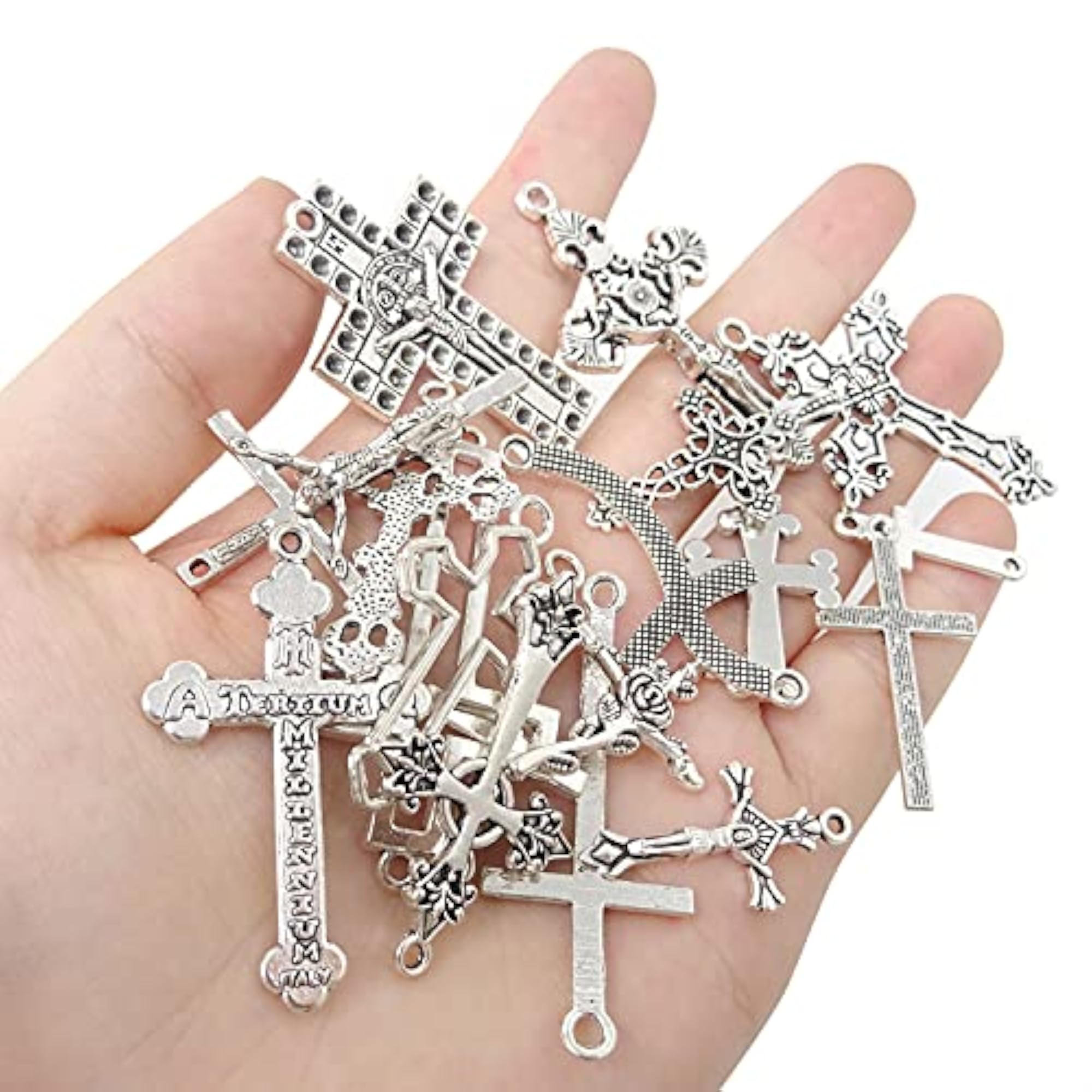 70pcs Antique Silver Plated Cross Charms for DIY Jewelry Making