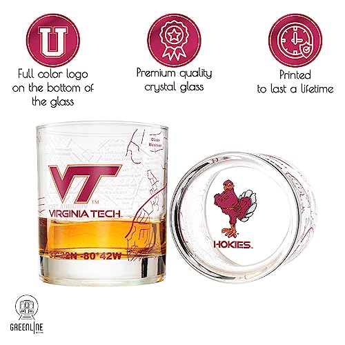 Image of Greenline Goods - Virginia Tech University Hokies College Whiskey Glasses (Set of 2), 10 oz - Full-Color Logo + Campus Map