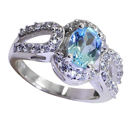 Bague en argent avec topaze bleue naturelle pour femme anti-ternissement