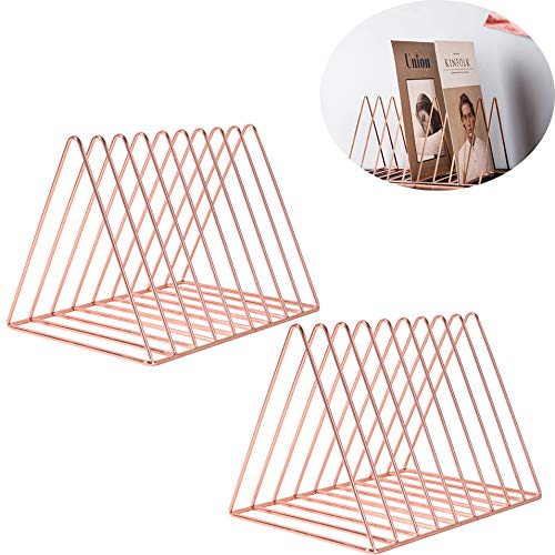 PENGKE File Organizer Triangle Iron Desktop Storage Book Rack Bookshelf Copper Magazine Newspaper
