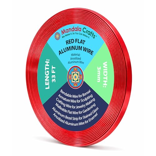 Image of Mandala Crafts 3mm Red Flat Aluminum Crafting Wire for Sculpting | 33 Feet, Anodized, Colored, Tarnish Resistant, Bendable, Flexible, for Jewelry Making, Bezel, Bonsai, Armature, Outdoor