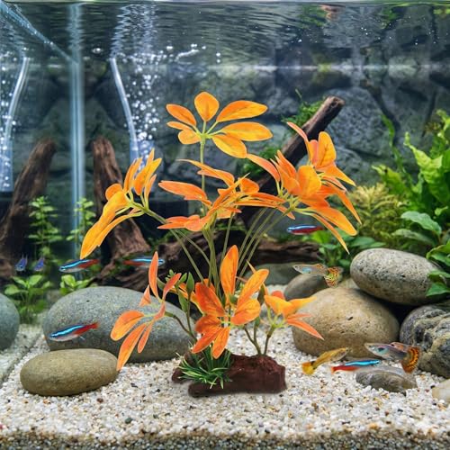 Image of JGbaby Artificial Aquarium Plants,Fish Tank Decorations Betta Leaf Hammock Driftwood 10in Realistic Silk & Plastic Plants, Hideout Decor for Betta. Goldfish,Reptiles,Small Tanks (YellowType-B)