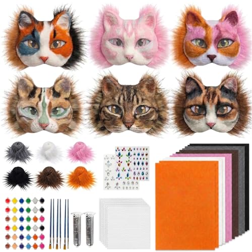 TherianMask 37 Pcs Therian Mask Kit White Cat Masks DIY to Paint Furry Animal Mask Therian Gear Therian Stuff for Halloween Masquerade Cosplay Party (C)