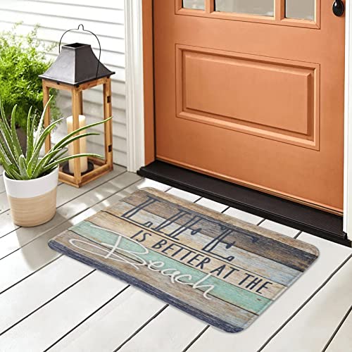 SPXUBZ Life is Better at The Beach Door mats Wood Stripe Non Slip Entrance Beach Rug Indoor Durable and Waterproof Machine Washable Doormat 18 x 30 Inch - Image 5