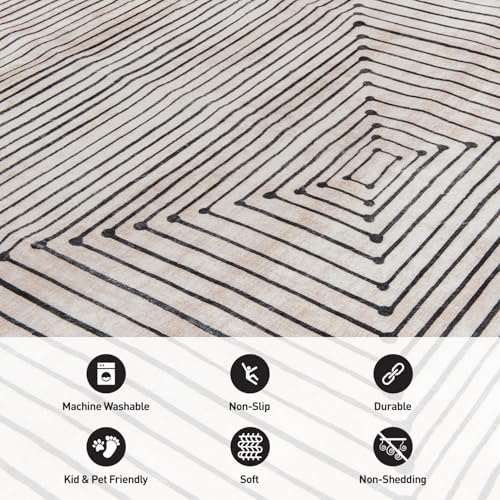 Rugshop Marbella Bohemian Stripes Washable Non Slip Area Rug 3' x 5' Beige