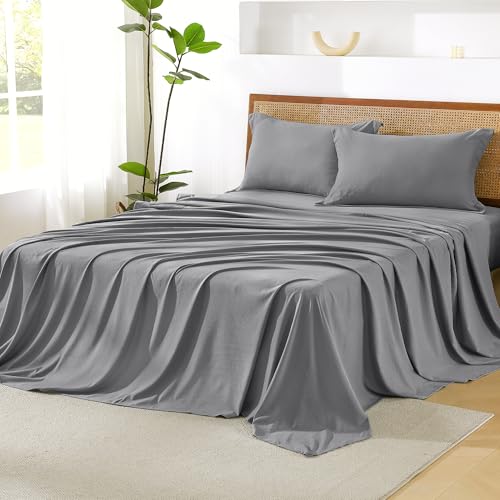 Image of Litanika Queen Size Comforter Set with Sheets Medium Gray - 7 Pieces Bed in a Bag Queen Chevron Tufted Complete Bedding Sets with Comforter, Sheets, Pillowcases & Shams