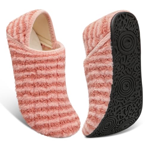 Image of Fires Soft Womens House Shoes with Rubber Sole - Lightweight Ladies Slippers Non Slip for Indoor /Outdoor & Travel - Peachstripe 8-9 Women /6.5-7.5 Men