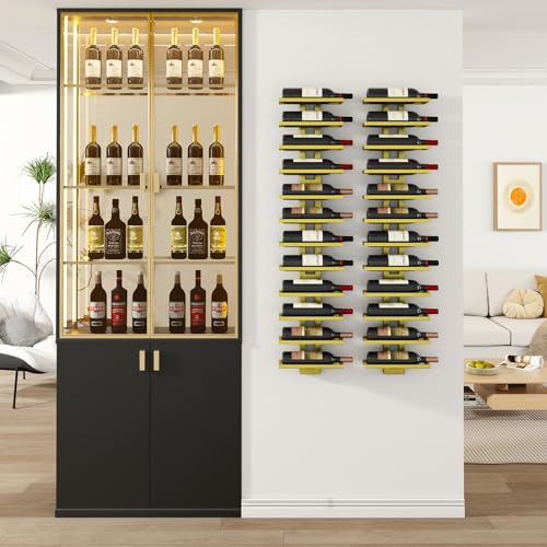 Image of IBUYKE Wall Mounted Wine Rack 12 Bottle,Metal Storage Rack,Gold TMJ909G | Wine Bottle Holder for Wine Bottles Liquor Champagne DIY Wall Wine Rack for Home Bar Storage and Display