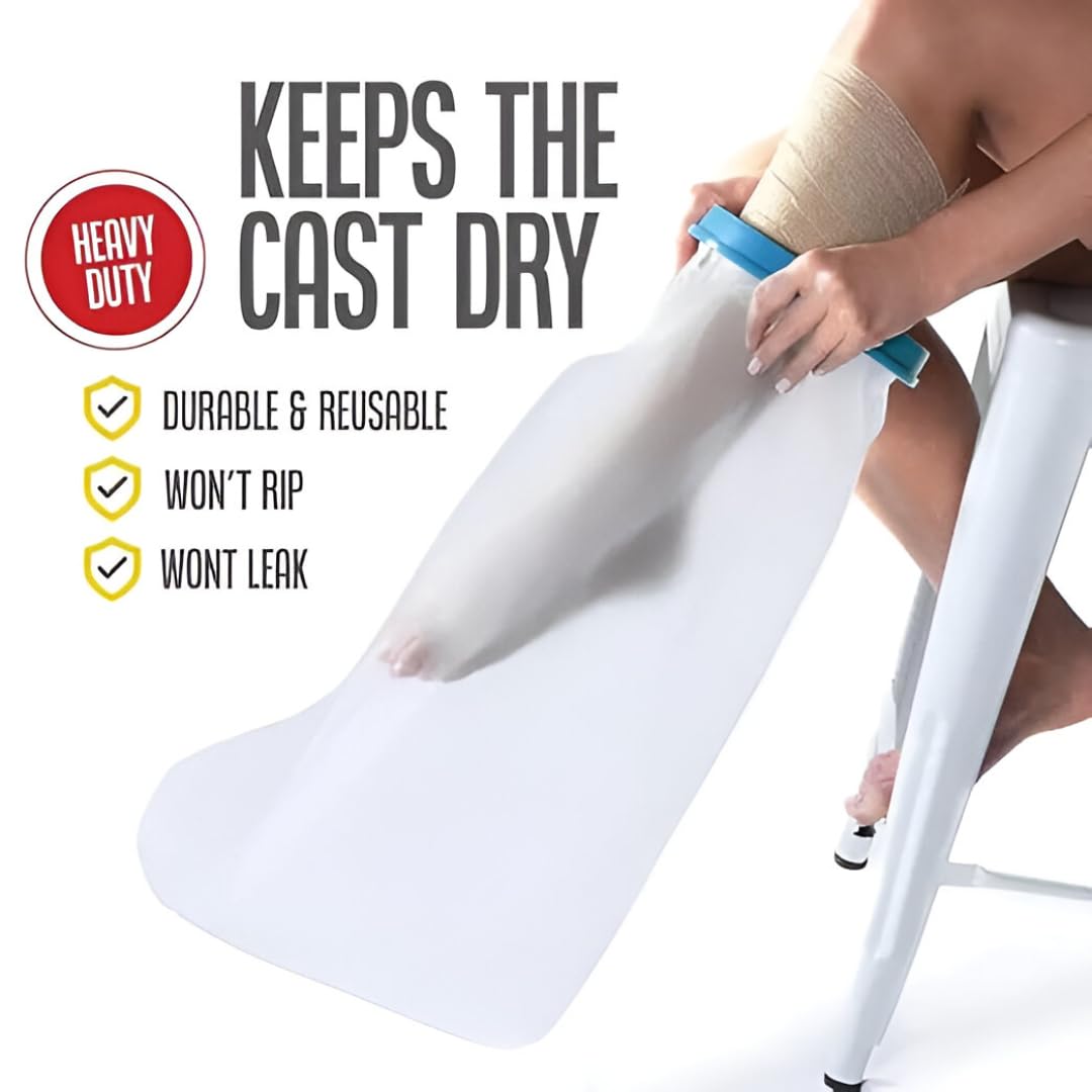 Glitzn Waterproof Cast Cover Watertight Protector for Shower and Bath Reausable Cast Bandage Protector Soft Comfortable Seal to Keep Wounds Dry (Lag Cast Protector) 2