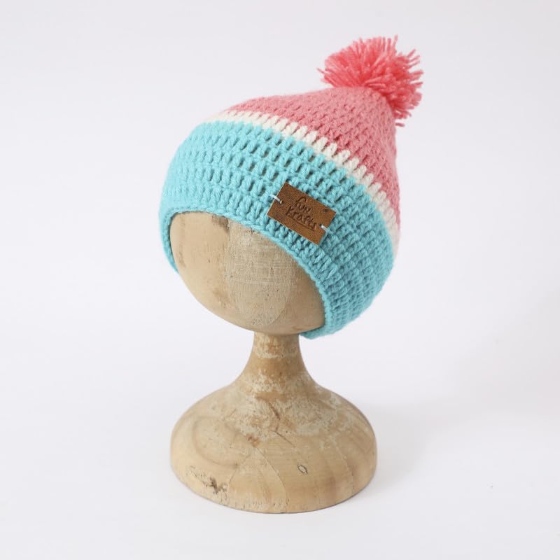 Image of Handmade Knitted Self Design Woolen Beanie Cap for Kids - White & Red 6-12 M | Winter Cap for Baby | FUNCAP56-6-12 M