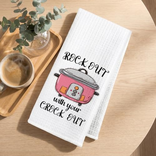 Image of Funny Kitchen Towels 24x14 Inch, Durable Reusable Microfiber Dish Towel, Rock Out Waffle Weave Hand Tea Towels for Kitchen Home Bathroom Farmhouse Decor, Housewarming Gifts for Women Mom Friend