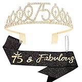 Aprince 75th Birthday Party Decorations and Gifts for Women 75 & Fabulous Birthday Tiara and Sash Black Happy 75 Crown Headband Accessories