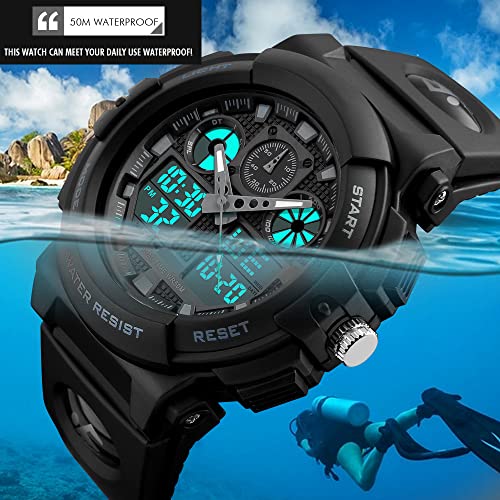 Image of PASNEW Boys' Watches - Dual Display, Large Dial Sport Watch, Black Outdoor Watch for Boys & Teens - Waterproof