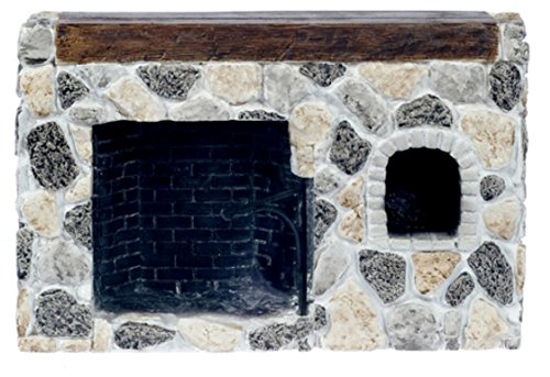 Cheminée maison de poupées ancienne grande taille en résine décor miniature pierres brutes 1:12