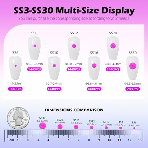 Image of Neon Purple Flatback Rhinestones, Glass Rhinestones for Nail Art and Craft, Glue Fix, Loose Crystal Gemstones(Neon Purple, SS10, 1440pcs, 2.7-2.8mm)