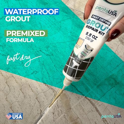 PentaUSA Grout - Premixed Grout Repair Set, 8.8 oz, 2 Pack Tile Grout Tubes, Repairs and Renews Tile Grout in Bathroom and Kitchen, Odorless and Safe Formula - 2 pack (Beige)
