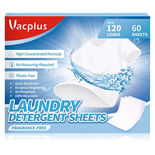 Image of Vacplus Laundry Detergent Sheets Natural - (120 Loads) 60 Sheets Fragrance Free Liquidless Bulk Laundry Detergent, Biodegradable Laundry Strips, Travel-Friendly & Plastic-Free Efficient Laundry Detergent