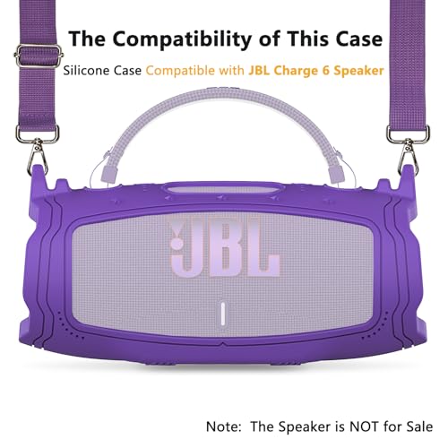 Image of Silicone Cover Case for JBL Charge 6 Portable Bluetooth Speaker Accessories, Charge 6 Speaker Protective Case with Shoulder Strap (Purple Cover)