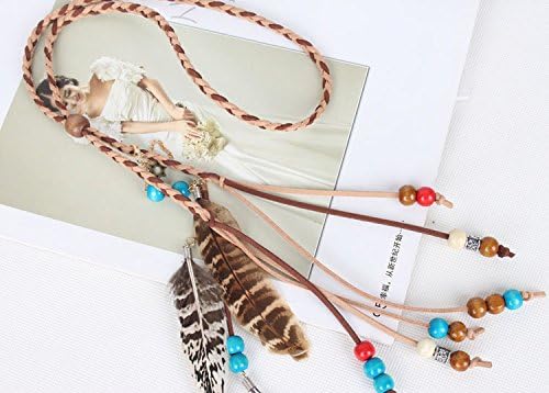 Miniatura 3 de Gangel Diadema de plumas bohemias vintage con plumas de pavo real cuerda de cáñamo para festivales carnavales disfraz hippie diadema marrón plumas