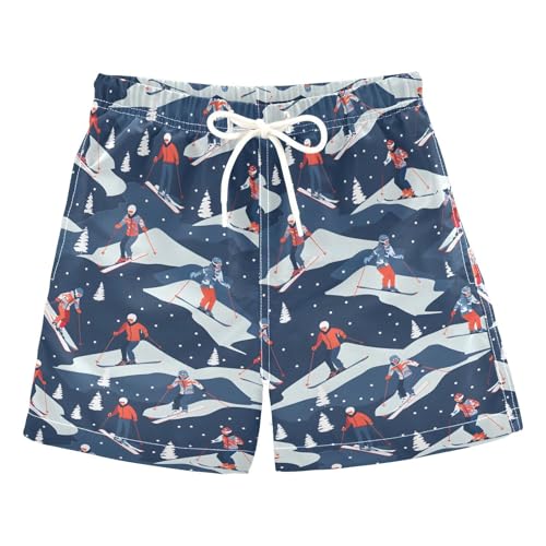 ALAZA Funny Skiers Pine Tree Snow Winter Boys Quick Dry Beach Board Shorts Kids Swim Trunks Bathing Suit Swimsuit 2T