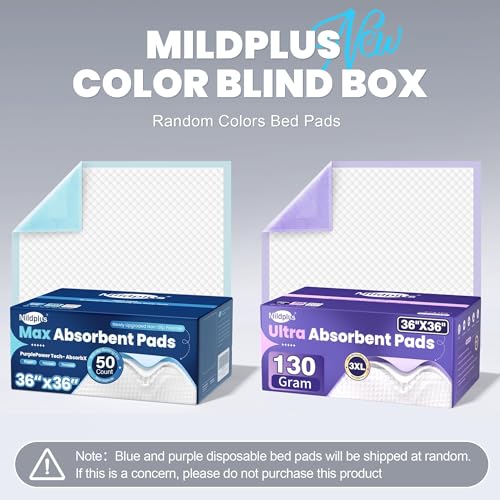 Image of MILDPLUS Heavy Duty Underpad 36''x36'' 50 Count 125 Grams Extra Large Chucks Pads 3XL Disposable Bed Pads, Super Absorbent Incontinence Pads for Adults, Kids, Pee Pads (Purple or Blue)