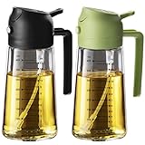 TrendPlain 16oz/470ml Glass Olive Oil Sprayer for Cooking – 2 in 1 Olive Oil Dispenser Bottle for Kitchen Gadgets and Air Fryer Accessories, Salad, BBQ - Black & Green