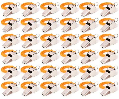 36 Silbatos Deportivos de Acero Inoxidable con Lanyard miniatura 1