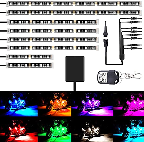 8Pcs Motorcycle Led Light Kit Strips Multi-Color Accent Glow Neon Ground Effect Atmosphere Lights Lamp With Wireless Remote Controller For All Motorcycle Car Atv Suv (8Pcs-2020) #TOP1