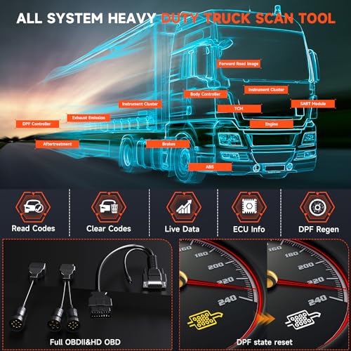 ANCEL HD3300 Heavy Duty Truck Scanner Full System Diesel Scanner Diagnostic Tool DPF Regeneration Scanner for Cummins, Detroit, Caterpillar, Paccar, Hino & 99% Truck Compatibility & More