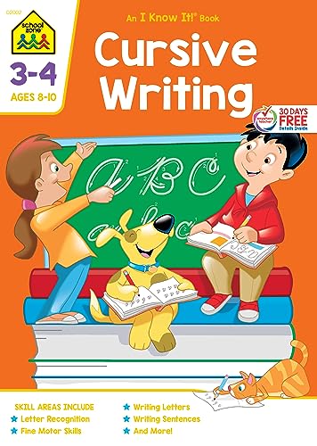 School Zone – Cursive Writing Workbook – 32 Pages, Ages 8 to 10, 3rd Grade, 4th Grade, Practice Handwriting, Tracing, Letters, and More (School Zone I Know It!® Workbook Series)
