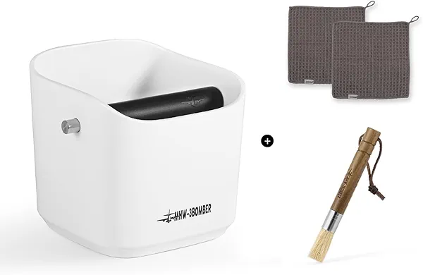 MHW-3BOMBER Coffee Knock Box Mini Espresso knock box Square Non-Slip With Removable Knock Bar (White Set, 1.2L) White Set 1.2L