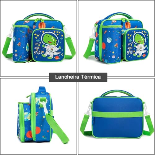 Lancheira Térmica Escolar Para Infantil Menino Com Alça de Ombro (Dinossauro) (Dinossauro)
