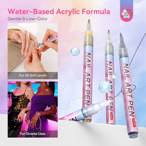 Image of SAVILAND Nail Art Pen Set: 12PCS Quick Dry 3D Nail Polish Pens for Nail Art Design with Fine Tips Acrylic Paint Markers for Drawing Liner Dotting and DIY Manicure Tools Kit at Home