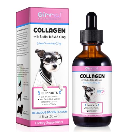 Collagène liquide pour chiens – Suppléments de collagène pour chien – Soulagement des démangeaisons – Stimule le collagène avec biotine, MSM et gingembre, améliore la mobilité, la santé de la peau et