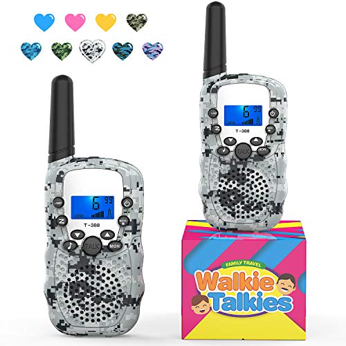 Topsung 2 Kids Two-Way Radios Toys with Flashlight, T388 Largo Alcance Walkie Talkies Walki Talki with 22 Channels, Best Personalized Funny Gifts for Kids Nature Exploration Hiking (Camo Gray)