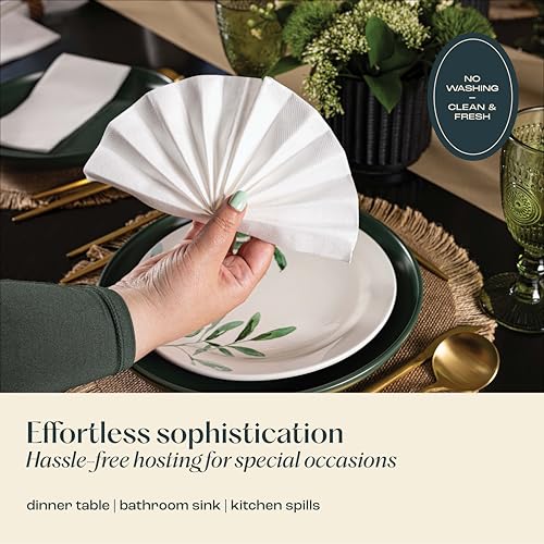 Image of 100 Pack Disposable Hand Towels for Bathroom, Linen-Feel Guest Towels | Servietto 12x17 Inch Cloth-Like Napkins, Thick and Absorbent, Made in USA, White, for Kitchen, Wedding, Party or Event