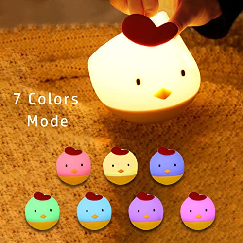 Cute Night Light For Kids, Kawaii Chick Silicone Baby Night Light For Room Decor, Nursery Night Light For Teen Toddler Children Gift, Rechargeable Led Bedside Lamp With Touch Sensor & Remote Control #TOP4