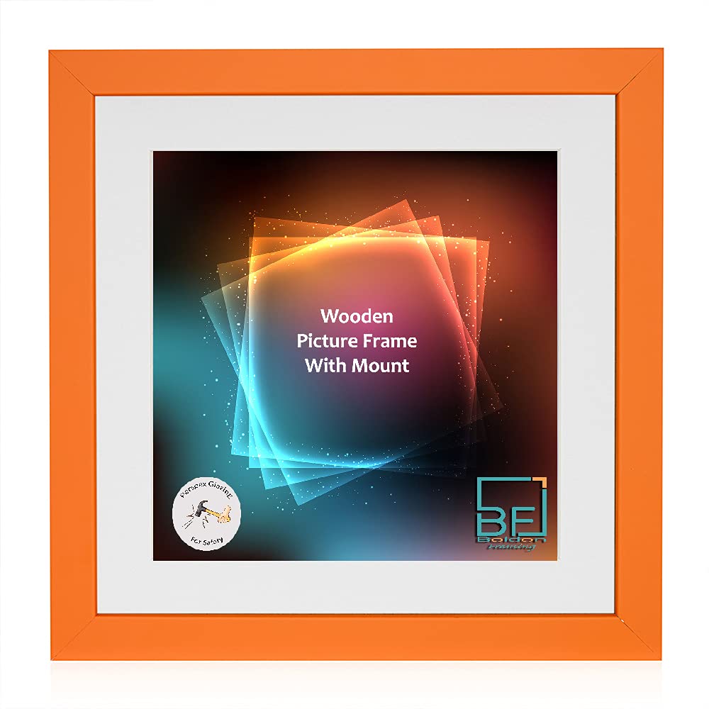 Boldon Framing - Orange, Square Thin Photo Frame in Solid Wood with White Wall Mount, 40x40cm- Pic Size 30x30cm Picture Display