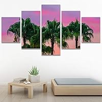 SIGNWIN 5 Panel Canvas Wall Art Multicolor Nature Neon Photography Trees Tropical for Home Decorations Ready to Hang - 60