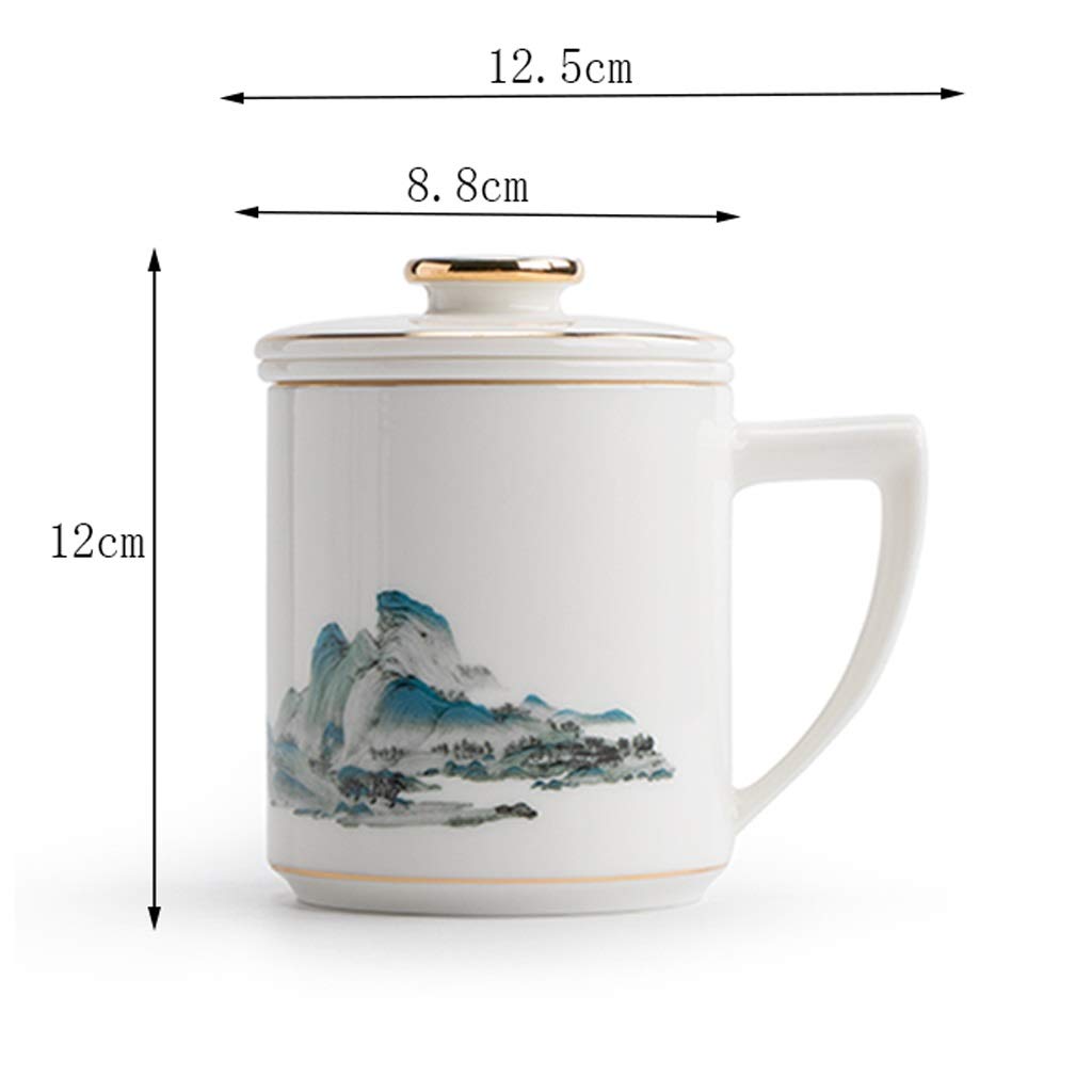 Kaffee-Becher Keramikbecher exquisit Überglasierte gebratene Blumenkapazität Becher mit Deckel Kaffeetasse Großkapazität Tragbare Teetasse 360ml (Color : White)