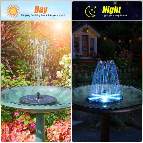 SZMP Solar Fountain 4W Bird Bath Fountains Upgraded 30LED Lights, Solar Powered Fountain Pump Built-in 4000 Battery with 7 Nozzle & 4 Fixer, Solar Water Fountain for Garden, Bird Bath, Pool, Pond - Image 4