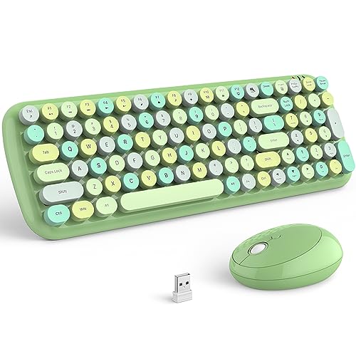 Image of KNOWSQT Wireless Keyboard and Mouse Combo, Light Green 100 Keys 2.4 GHz Round Keycap Typewriter Keyboards, USB Receiver Plug and Play, for Windows, PC, Laptop, Mac, Desktop