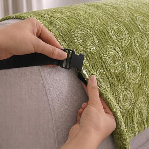 Image of STITCHNEST 'Opulence Series' Floral Woven Sofa Cover for 2 Seater | Premium Soft Fabric Sofa Protector | Green Circular Pattern with Tassel Edge Finish | Durable Living Room Furniture Cover