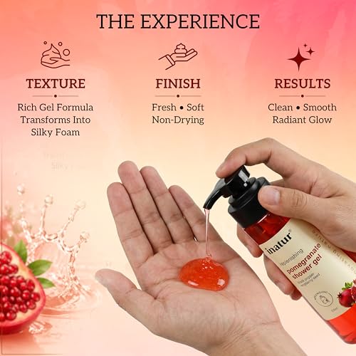 Image of inatur Pomegranate Shower Gel | Refreshing & Rejuvenating Body Wash | Sulfate-Free & Gentle Cleanser | Hydrating & Nourishing | Liquid Shower Gel for Glowing Skin | For All Skin Types | 350ml