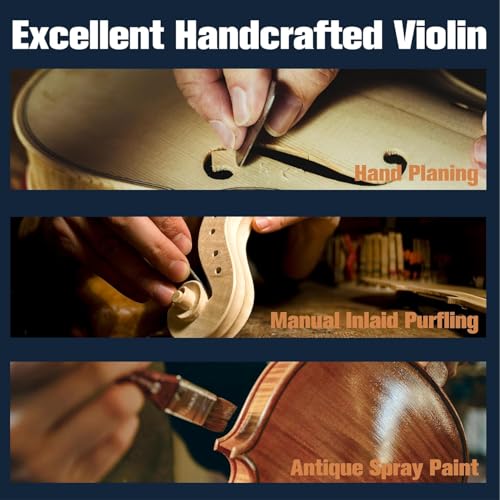 Image of Mendini By Cecilio Violin 4 /4 Full Size For Beginners - Fiddle Solidwood Kit with Hard Case - Acoustic Violins with Bow, Rosin, Tuner, Extra Strings & Bridge, Shoulder Rest and Lesson Book (Varnish)