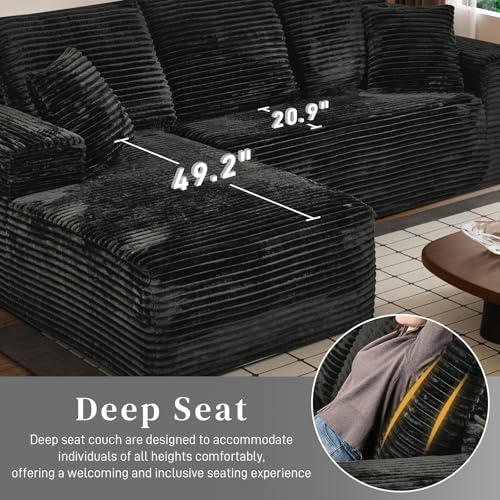Image of 108 inch Boneless Couches for Living Room, L Shaped Comfy Cloud Modular Sectional Memory Foam Deep Seat Boneless Couch, No Assembly Required Boneless Sofa for Living Room with Left Facing Chaise, Black